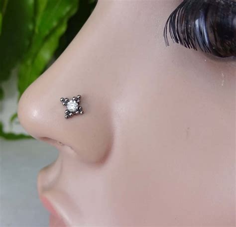 Crystal Nose Piercing 925 Sterling Silver Nose Stud Dainty Etsy