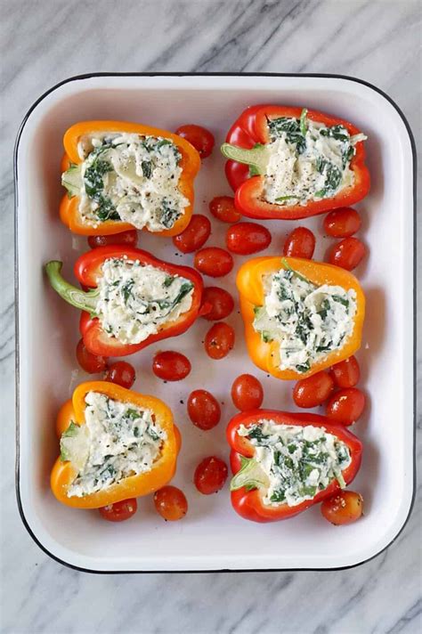 An Easy Vegetarian Stuffed Peppers Recipe Made With Spinach And Ricotta