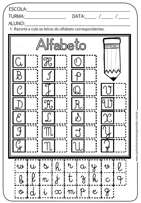 Atividade Pronta Alfabeto correspondência maiúsculo e minúsculo cursivo A Arte de Ensinar e