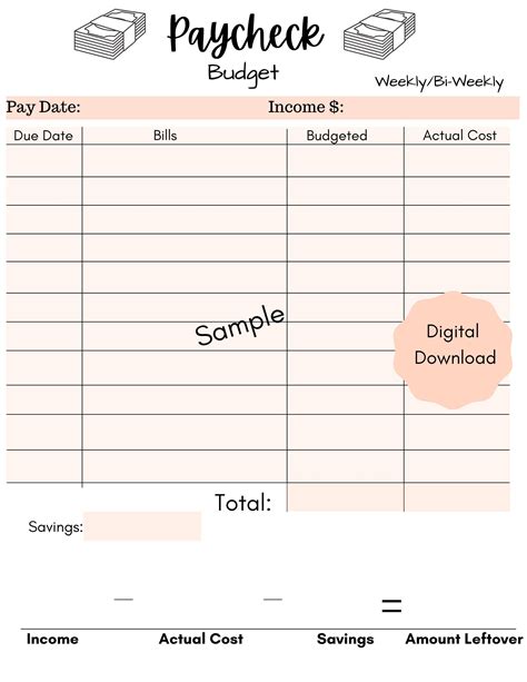 Weekly Paycheck Budget Template