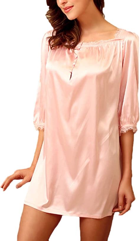Womens Nightgown Short Fashion Vintage Silk Negligee 34 Sleeves Comfortable Sizes Round Neck