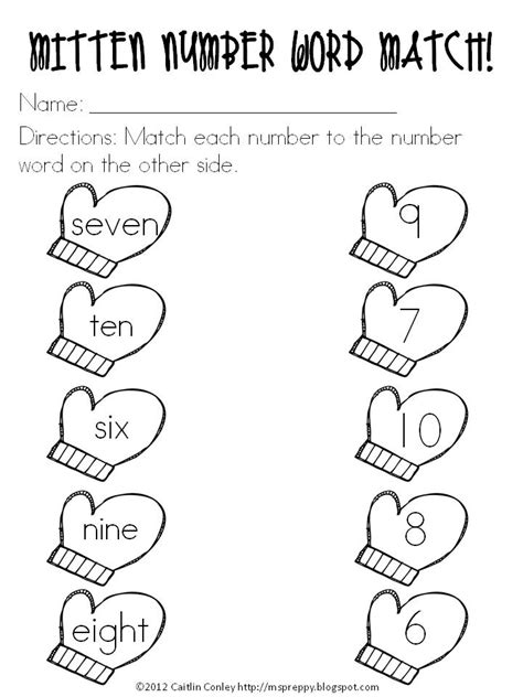 Me And My Kindergarten Gang Mitten Number Words Match