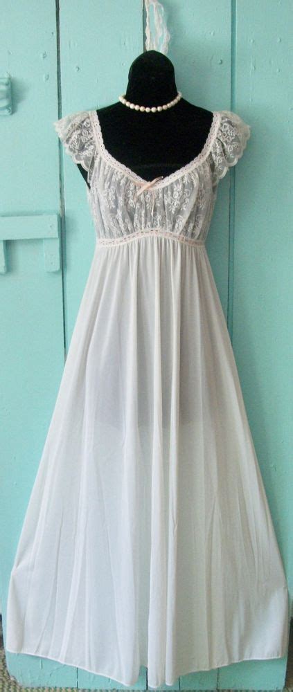 vintage 70s olga princess nightgown creamy white double chiffon bodice gorgeous ~ size small