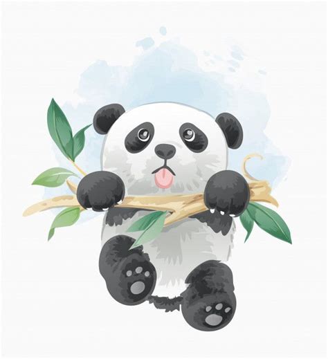 Cute Panda Hanging On Tree Branch Illust Premium Vector Freepik