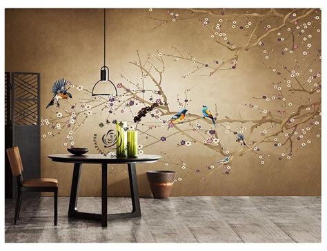 Oil Panting Abstract Birches Wallpaper Wall Mural Autumn With Etsy