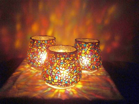 Candle Holders Coloured Glass Mosaic Festas De 15 Festa Reciclagem