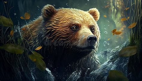 Wild Bear Grizzly In Rainforest Nature Scene Generative Ai Stock Image