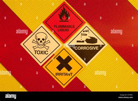 A Set Of Danger Flammable Liquid Toxic Corrosive Irritant Chemicals And