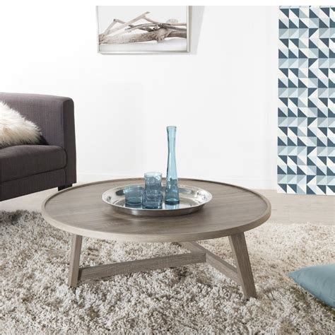 Le plateau est fabriqué en lamelles de teck recyclé, gris, et. Table basse ronde pieds bois - Blanc | 3 SUISSES