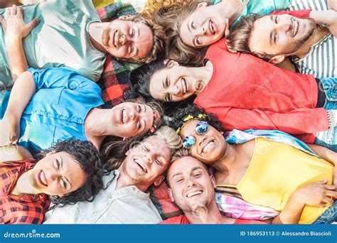 Group Of Diverse Friends Having Fun Outdoor Happy Young People Lying