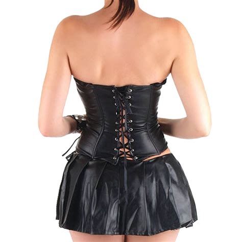 Sexy Leather Steampunk Corset Dress Gothic Corsets Tutu Skirt Black