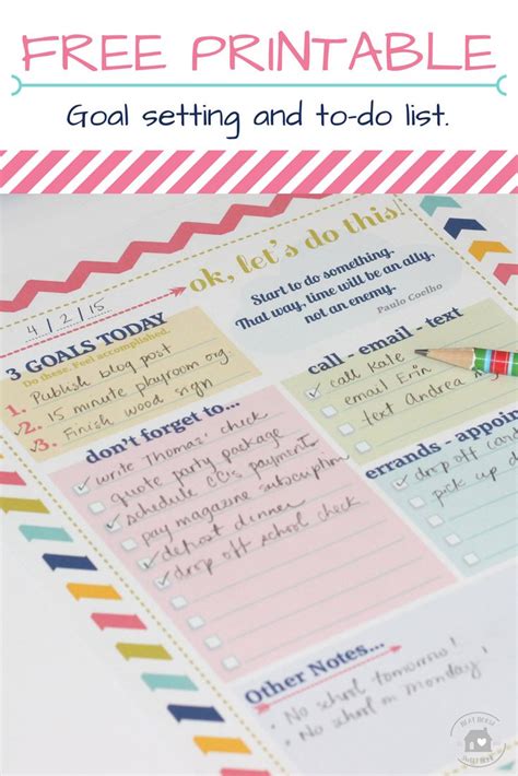 Setting Daily Goals • Free Printable To Organize Your Day Free Goal