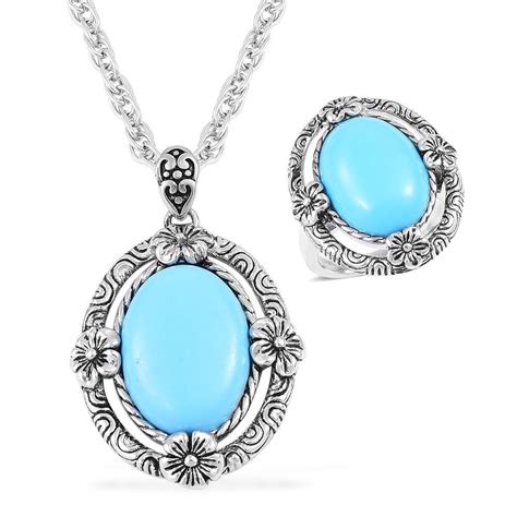 Blue Howlite Pendant Necklace And Ring Stainless Steel Set Jewelrysets