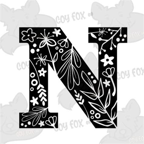 Floral Alphabet Monogram Letter N Svg Svg Clip Art Etsy