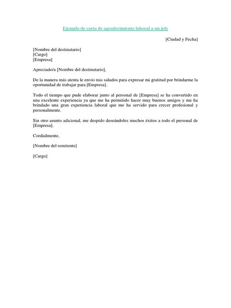 Ejemplo de Carta de Agradecimiento Laboral a Un Jefe
