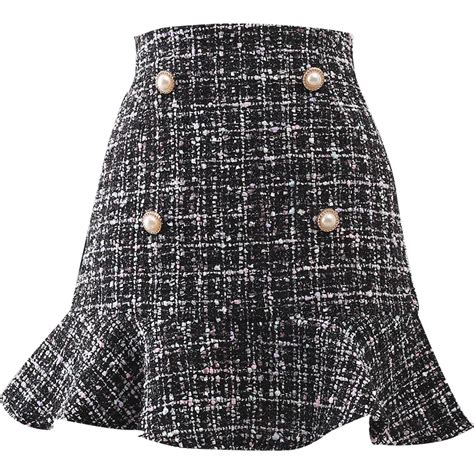 Woolen Fishtail Skirt Winter Women High Waist Small Fragrance Tweed