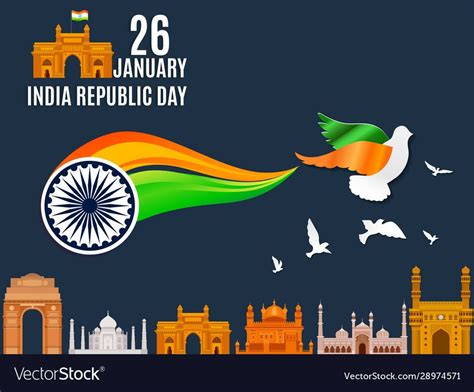Illustration Of 26th January Republic Day Of India Flat Design Vector