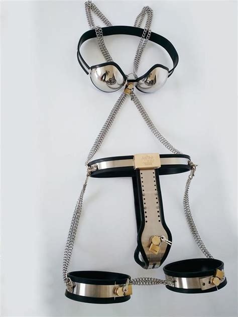 Stainless Steel Female Chastity Devices Set Belt Bra Thigh Cuffs Anal Vagina Plug Bdsm Bondage