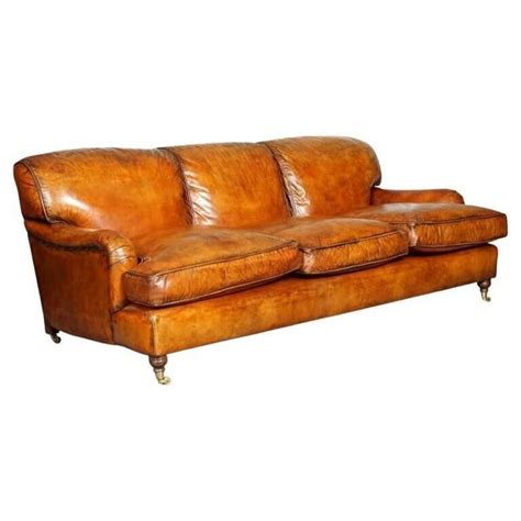 Vintage Brown Leather Hand Dyed Howards Sons Style 3 Seater Sofa