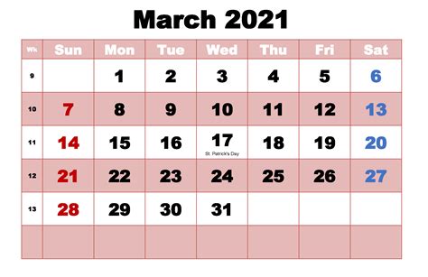 March 2021 Calendar Cute Calendar Template 2021 Calendar March