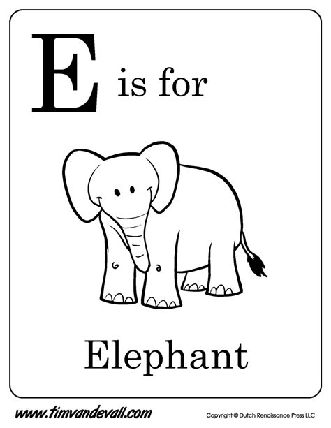E Is For Elephant Printable Tims Printables