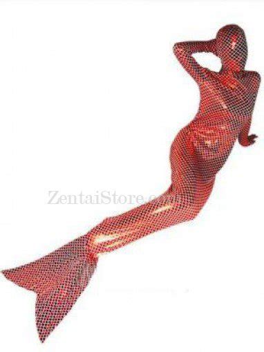 Red Shiny Metallic Mermaid Zentai Suit Zentai Suits Party Costumes