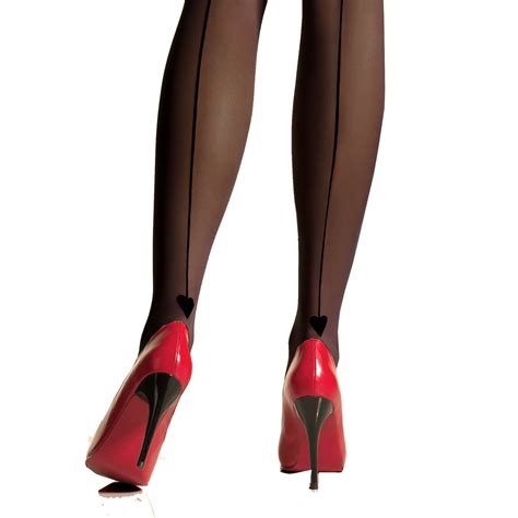 Valentine Sexy Os Woven Red Or Black Back Seam Heart Sheer Thigh Hi