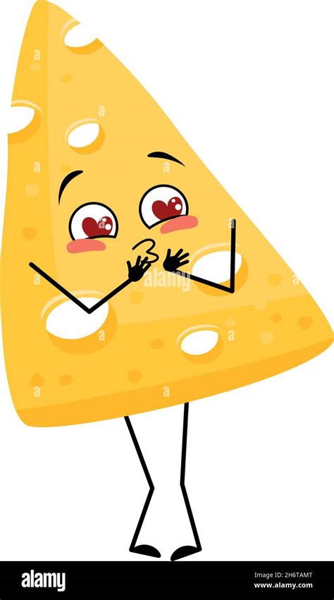 Cute Cheese Character Falls In Love With Eyes Hearts Kiss Face Arms And Legs Fun Dairy Meal