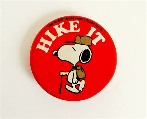 Snoopy Hike It Pin Button Vintage Peanuts 1958 Pinback Badge Etsy