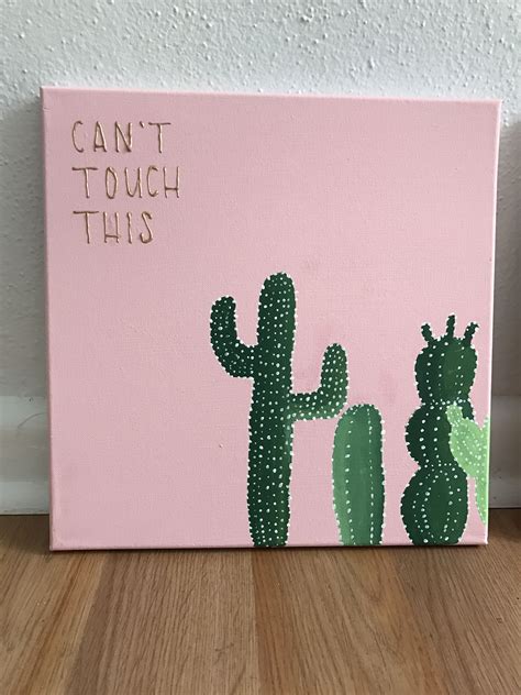 Cactus. Can't touch this. Canvas paint. | Mini canvas art, Canvas painting diy, Small canvas art
