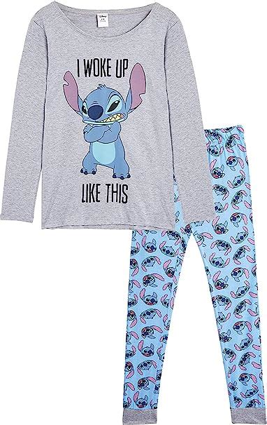 Disney Lilo And Stitch Ladies Pyjamas 2 Piece Pjs Set With Long Sleeve And Leggings Character