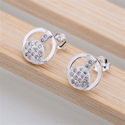 Inlaid Rounded Shiny Silver Plated Earrings Sterling Silver Jewelry For