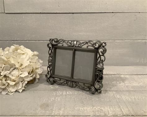 Vintage Pewter Double Picture Frame Small Ornate Metal Photo Etsy