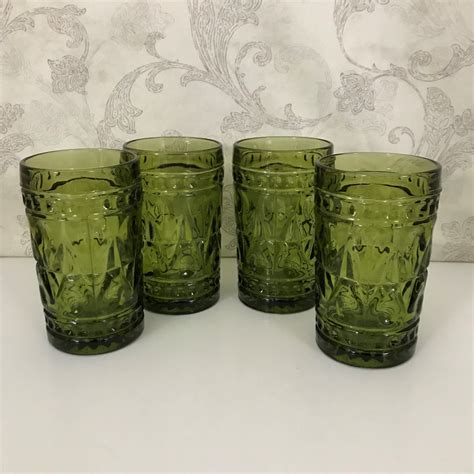 Park Lane Green Juice Glasses 6 Oz Colony Indiana Glass Set Of 4 Drinking Glasses Vintage