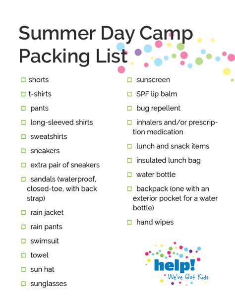 Personal Camp Packing Lists Free Printable Camping 101 Printable Rv