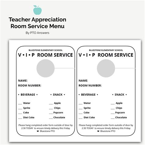 teacher appreciation vip room service template pto answers