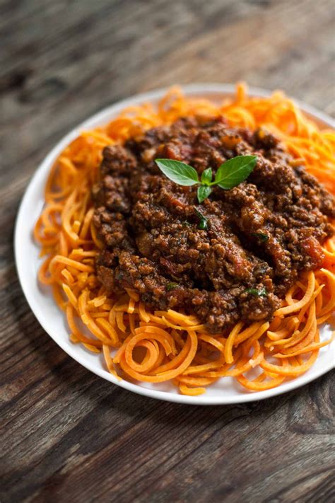 Slow Cooked Bolognese Sauce With Sweet Potato Spaghetti A Calculated