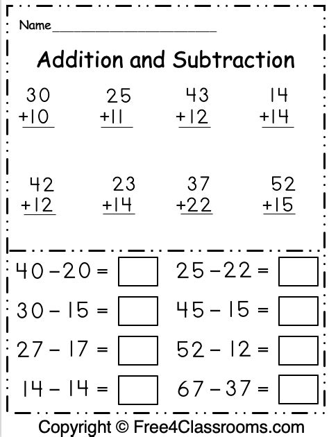 1st Grade Math Worksheets Addition And Subtraction Worksheets For