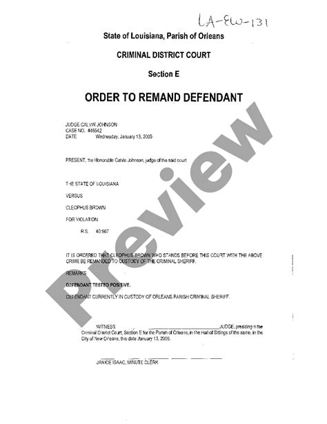 Louisiana Order To Remand Defendant Us Legal Forms