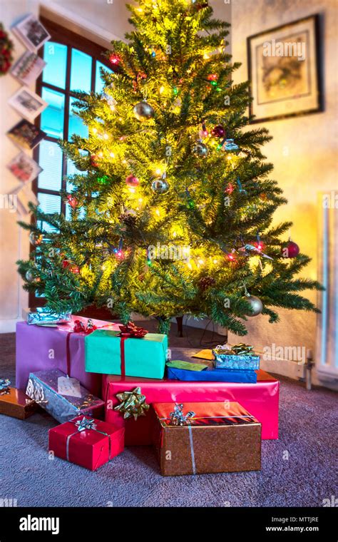 Christmas Day Tree And Presents Scotland Uk Stock Photo Alamy