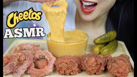Asmr Flamin Hot Cheetos Fried Chicken Onion Ring Cheese Sauce Eating