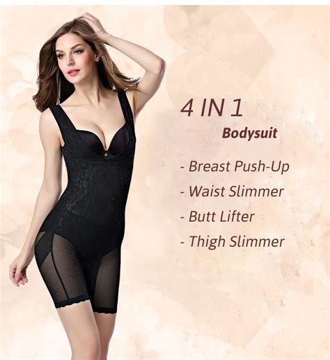 4 In 1 Micro Mesh Waist Slimmer Push Up Bodysuit With Thigh Slimmer And