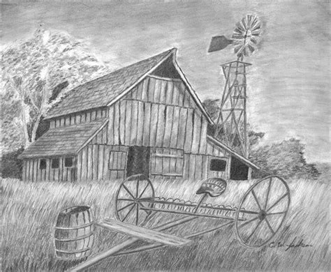 Barn Series Etsy Landscape Pencil Drawings Barn Drawing Barn Art