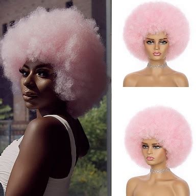 Pink Afro Wig For Women Soft S Afro Kinky Curly Hair Wigs With Bangs Natural Looking Short
