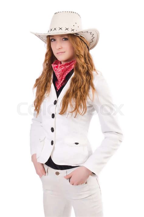 Junges Cowgirl Isoliert Auf Weiss Stock Bild Colourbox