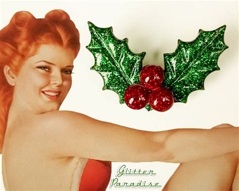christmas glitter holly brooch retro christmas jewelry merry christmas holly berries