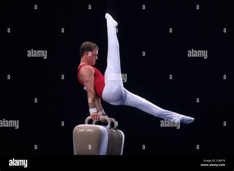 Male Gymnast Performing On The Pommel Horse Stock Photo Alamy
