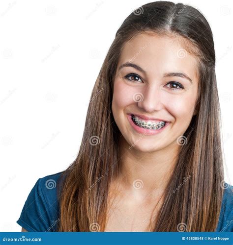 Smiling Teen Girl Showing Dental Braces Stock Photo Image Of Adult