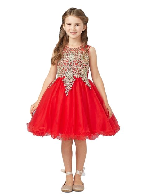 Tip Top Kids Tip Top Kids Little Girls Red Gold Lace Tulle Short