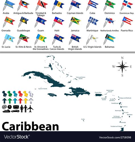 Political Map Caribbean With Flags Royalty Free Vector Image